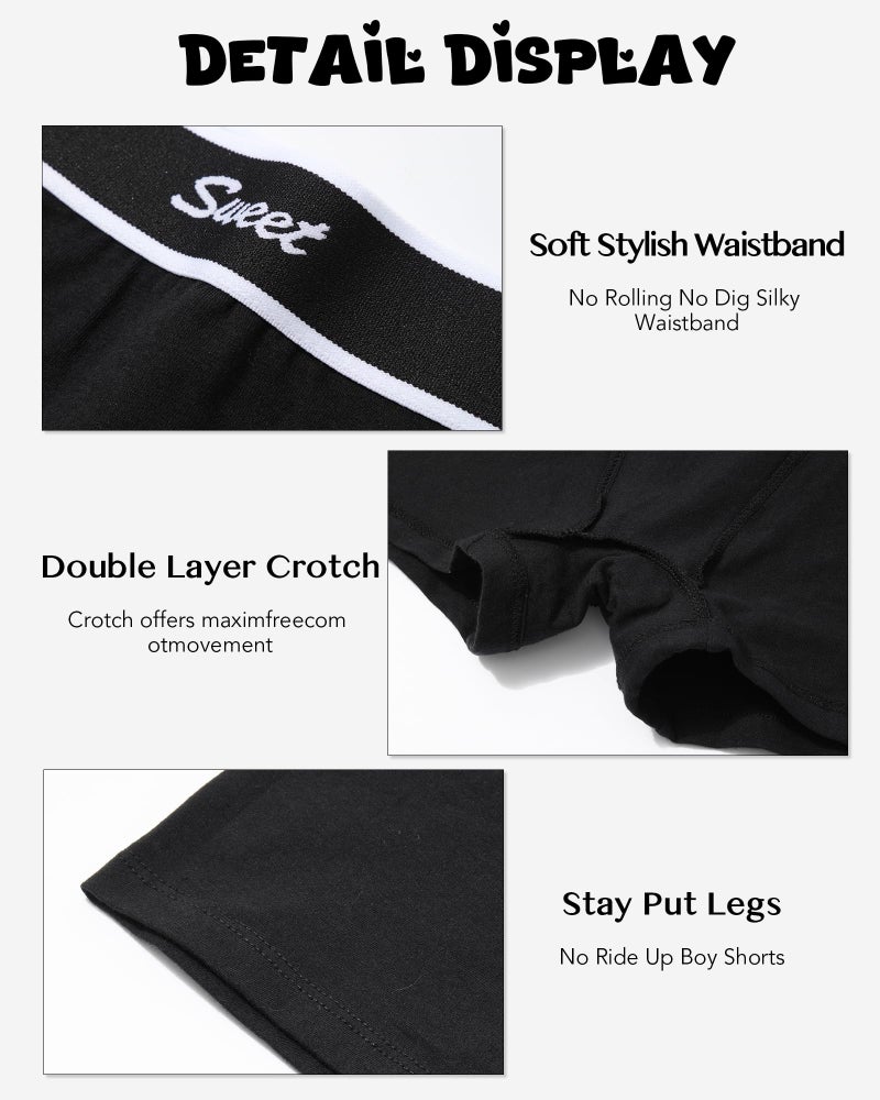 LEVAO Cotton Boy Shorts Underwear for Women High-waisted Full Coverage Boxer Briefs Panties 5 Pack S-XXL Black - Image 4