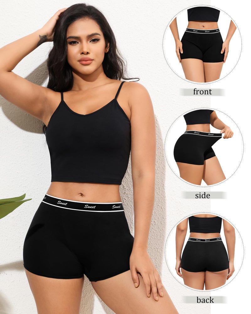 LEVAO Cotton Boy Shorts Underwear for Women High-waisted Full Coverage Boxer Briefs Panties 5 Pack S-XXL Black - Image 3