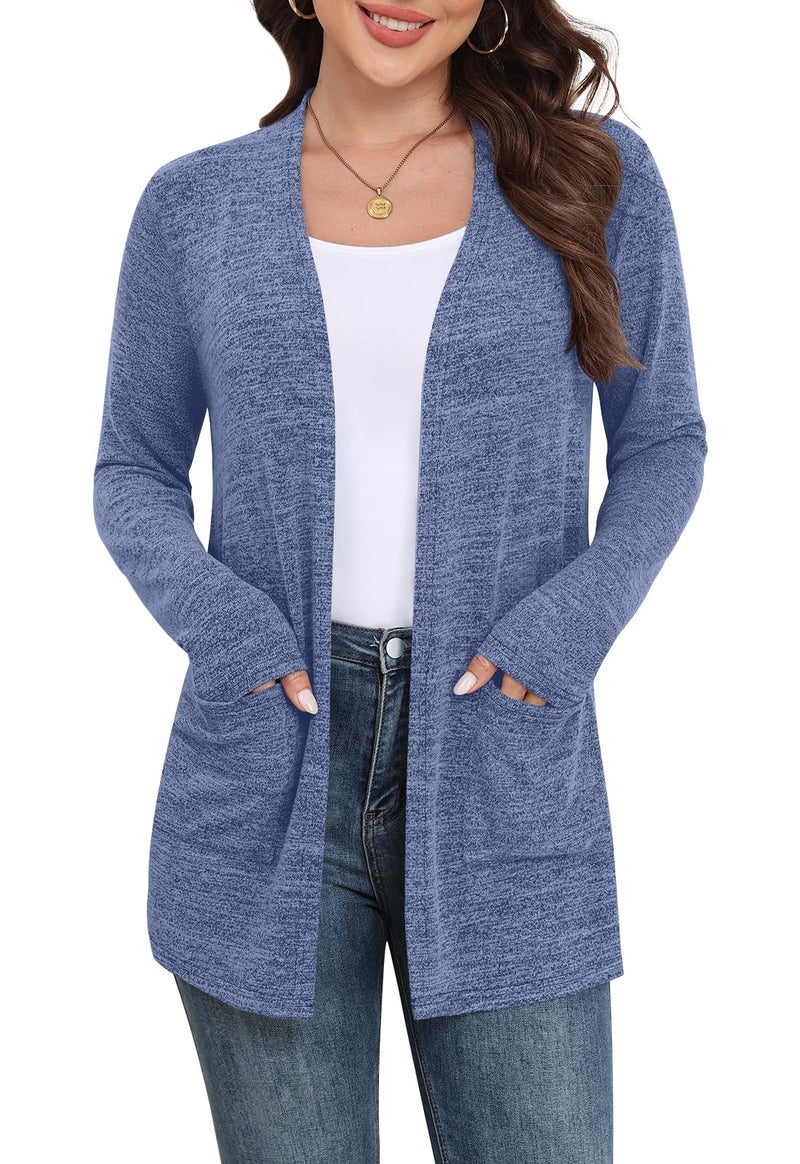 Yincro Womens Lightweight Cardigan Long Sleeve Open Front Casual Sweater Cardigans with Pockets (Navy Blue, XL) - Image 1