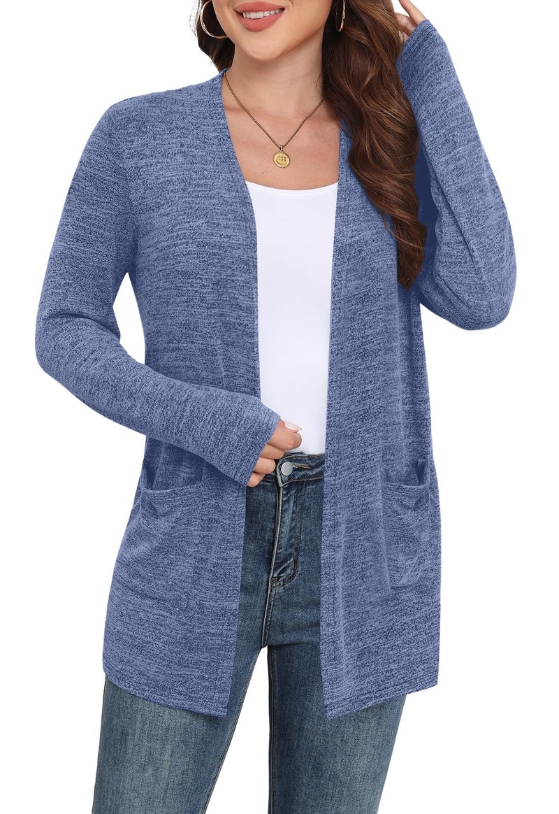 Yincro Womens Lightweight Cardigan Long Sleeve Open Front Casual Sweater Cardigans with Pockets (Navy Blue, XL) - Image 3