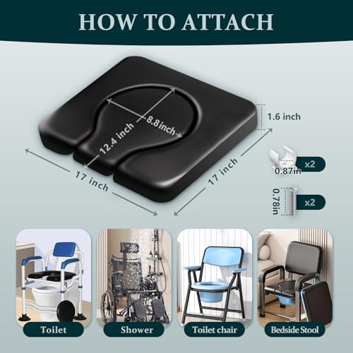 ZXMOBY PU Commode Seat Cushion Universal Fit Toilet Chair, Sponge Padded Soft Pad for Bedside Commode Seat,with Two White Snaps and Screws. Commode Chair, Cover Shower Wheelchair - Image 5