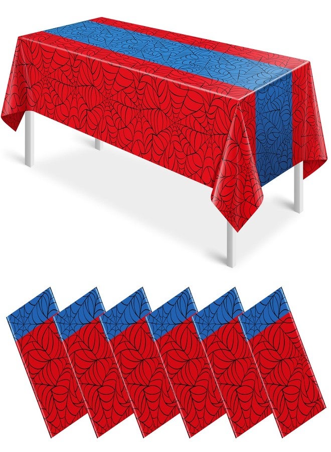 KEASKELL 6Pcs Spider Web Themed Birthday Party Tablecloths Decorations,Red Blue Hero Plastic Table Cover Disposable Rectangle Table Cloth for Baby Shower Kids Boys Birthday Party Supplies,54x108 Inch - Image 1