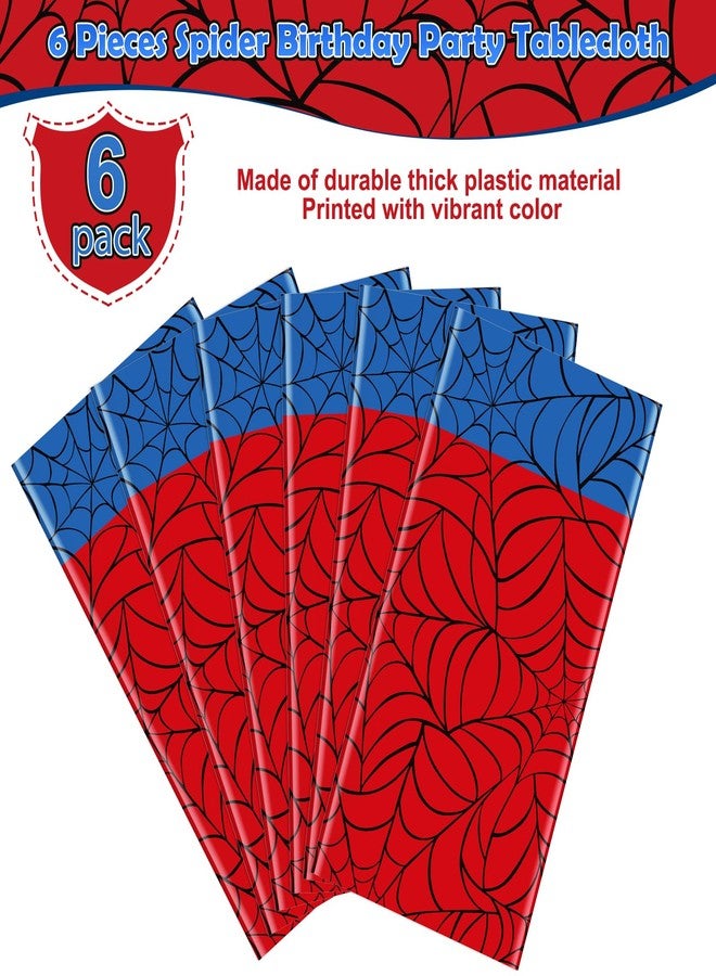 KEASKELL 6Pcs Spider Web Themed Birthday Party Tablecloths Decorations,Red Blue Hero Plastic Table Cover Disposable Rectangle Table Cloth for Baby Shower Kids Boys Birthday Party Supplies,54x108 Inch - Image 4