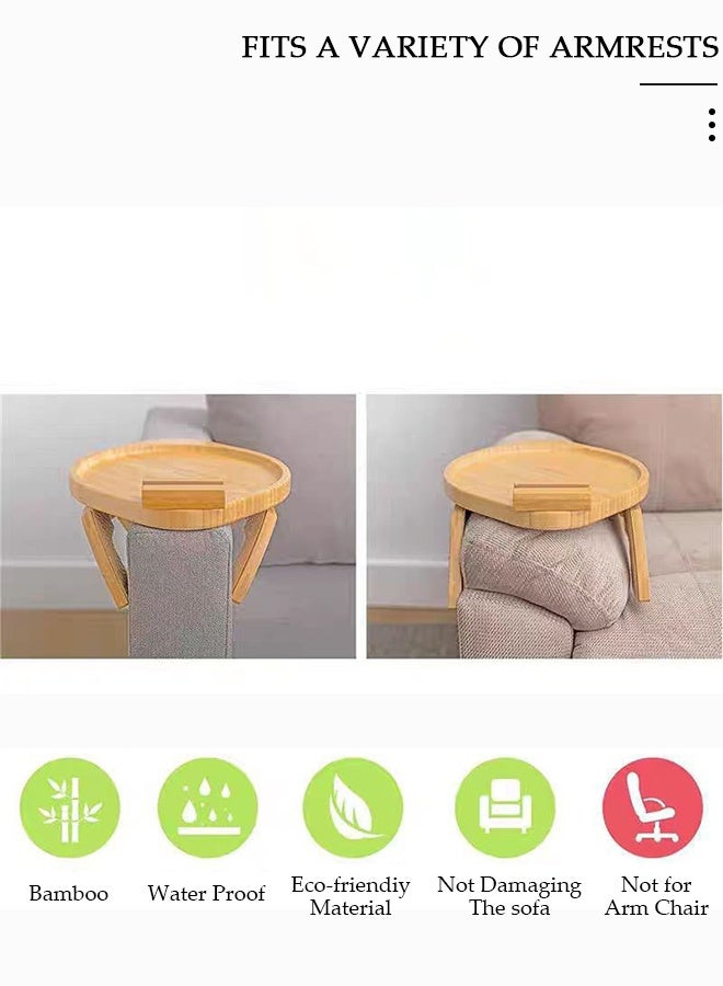 DUNISO صينية أريكة مع حامل دوار للهاتف المحمول، صينية أريكة خشبية من الخيزران، صينية أريكة قابلة للطي ومشبك للأرائك العريضة، طاولة مسند ذراع أريكة غير قابلة للانزلاق كرف حامل مشروبات للأريكة - Image 2