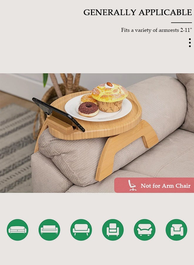 DUNISO صينية أريكة مع حامل دوار للهاتف المحمول، صينية أريكة خشبية من الخيزران، صينية أريكة قابلة للطي ومشبك للأرائك العريضة، طاولة مسند ذراع أريكة غير قابلة للانزلاق كرف حامل مشروبات للأريكة - Image 5