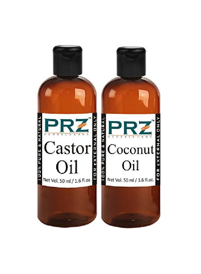 PRZ Combo of Cold Pressed Castor Oil & Coconut Oil 100% Pure & l Oil for Hair Skin and Body Massage (50ML Each) - Image 2