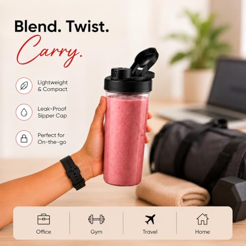 Home Plus Homeplus Prime Nutri Blender 400W 22000RPM (NM-4000) | Personal Smoothie Maker & Multipurpose Blender for Smoothies, Juices, Chutney & Grinding | Compact, Easy Clean, Sharp Blades (Gold) - Image 4
