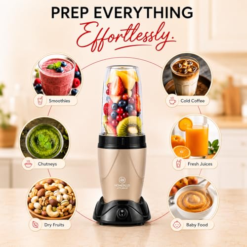 Home Plus Homeplus Prime Nutri Blender 400W 22000RPM (NM-4000) | Personal Smoothie Maker & Multipurpose Blender for Smoothies, Juices, Chutney & Grinding | Compact, Easy Clean, Sharp Blades (Gold) - Image 3