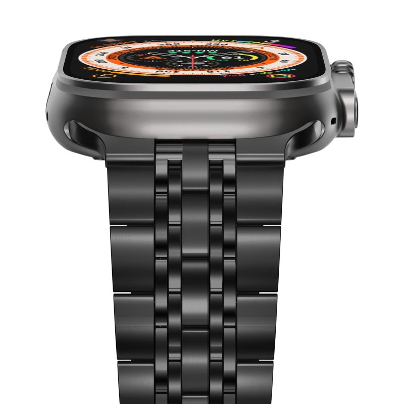 NewWays Premium Stainless Steel Strap Compatible with Apple Watch Ultra/Ultra 2 (49mm 46mm 45mm 44mm), Men’s Black Metal Band for Series 10 - Image 1