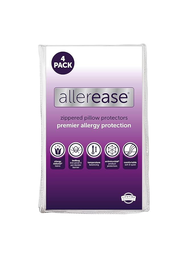erorex Ultimate Protection And Comfort Temperature Balancing Pillow Protector – Zippered Antimicrobial Allergist Recommended Prevent Collection Of Dust Mites And Allergens King 4 Pack White - Image 1