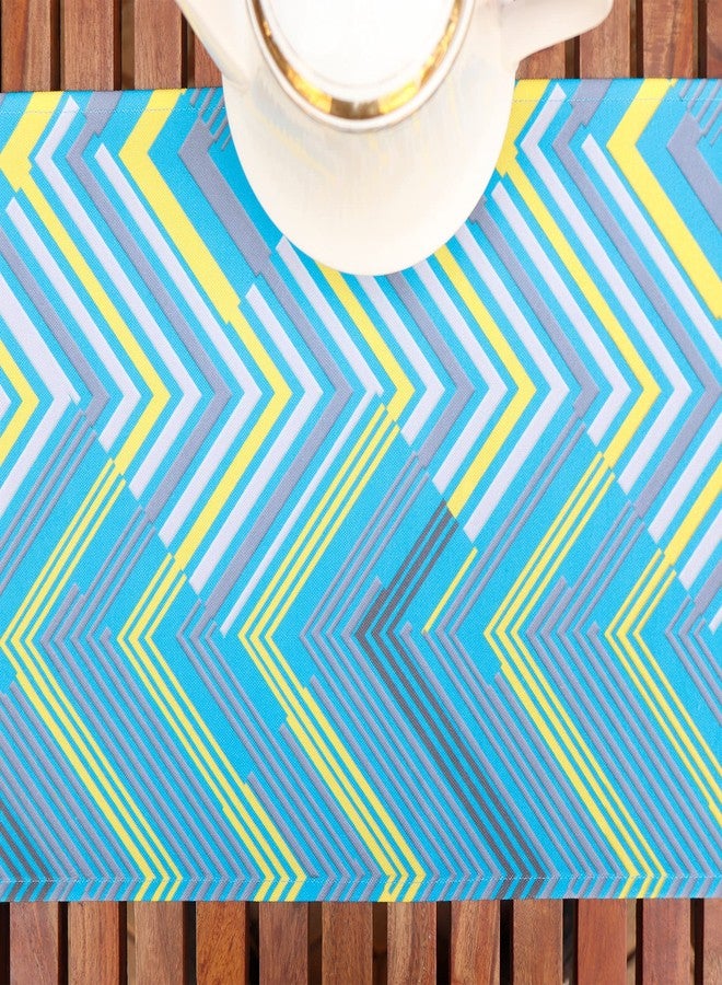 زيبا مفرش طاولة زيبا وورلد، مناسب لأربعة أو ستة أشخاص، مفرش طاولة لغرفة المعيشة أو غرفة الطعام | قماش بولي كانفاس بنقشة شيفرون - أزرق | 30 سم × 210 سم؛ 12 بوصة × 84 بوصة - Image 3