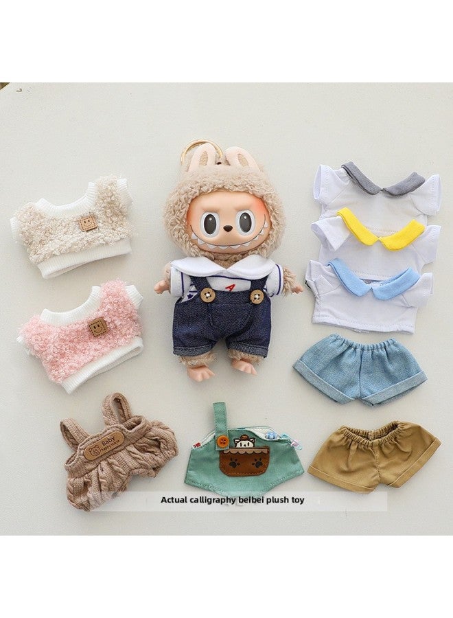 Labubu Doll Clothes 17cm Macaroon Vinyl Doll Labubu Doll Clothes Dress For T-Shirt Jeans-Specifications:Suitable For The First And Second Generation (excluding Baby)-Color:Brown Twist Overalls (doll Not Included)  - Image 2