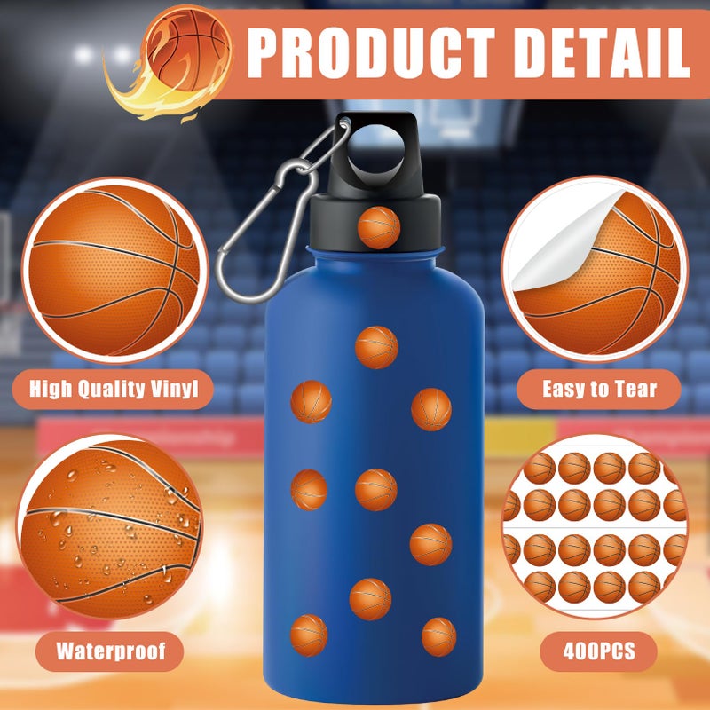 sodknow 400 Pcs Small Basketball Stickers Vinyl Mini Basketball Stickers for Water Bottle Tiny Sports Ball Decals for Kids Boys Basketball Sports Party Favor Supply Reward Planner Calendar Scrapbook DIY Craft - Image 3