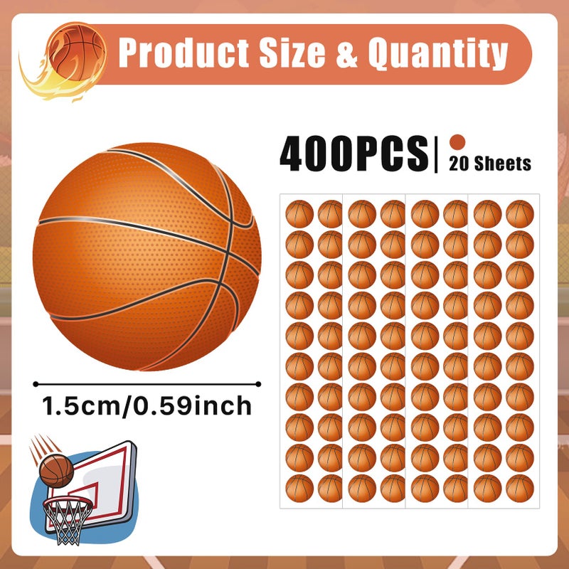 sodknow 400 Pcs Small Basketball Stickers Vinyl Mini Basketball Stickers for Water Bottle Tiny Sports Ball Decals for Kids Boys Basketball Sports Party Favor Supply Reward Planner Calendar Scrapbook DIY Craft - Image 2