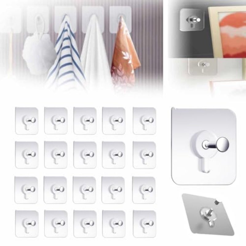 Drill Free Adhesive Hooks, 2024 New Reusable Adhesive Wall Mount Screw Hooks, Picture Hangers Without Nails, Nail Free Wall Hangers for Wall Mount, Kitchen, Bathroom 20 PCS - Image 1