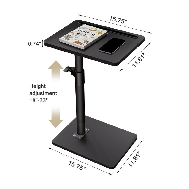 YUHFERA Sofa Armrest Tray Table for Couch - 360Â° Swivel Height Adjustable End for Small Spaces, Snack Side Table for Bed or Chair with Phone & Tablet Slot (Black,Standard) - Image 2