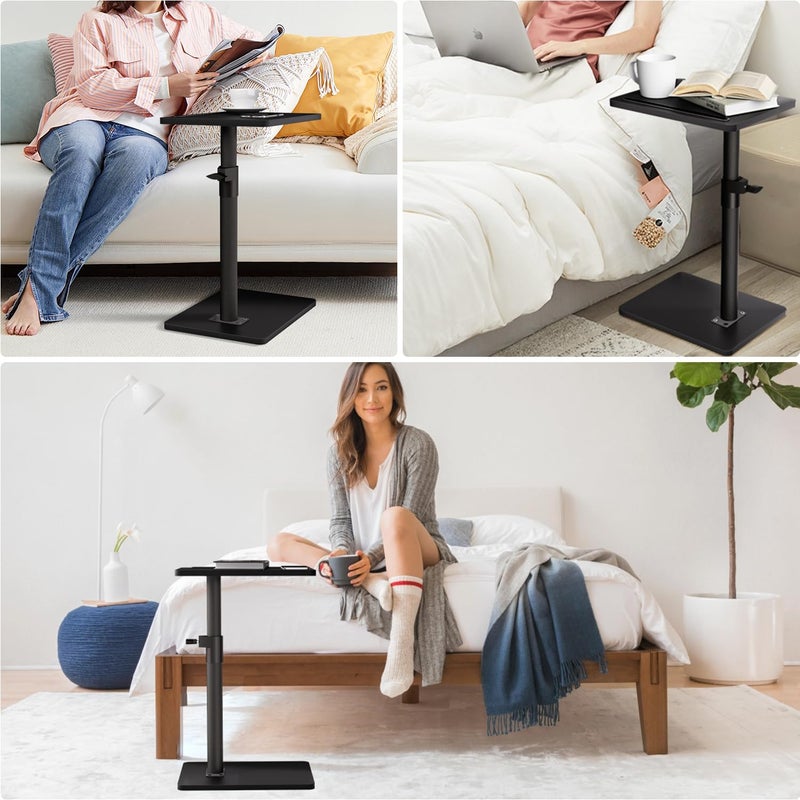 YUHFERA Sofa Armrest Tray Table for Couch - 360Â° Swivel Height Adjustable End for Small Spaces, Snack Side Table for Bed or Chair with Phone & Tablet Slot (Black,Standard) - Image 5
