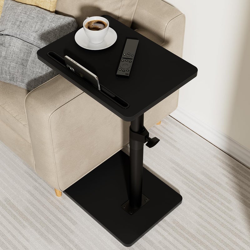 YUHFERA Sofa Armrest Tray Table for Couch - 360Â° Swivel Height Adjustable End for Small Spaces, Snack Side Table for Bed or Chair with Phone & Tablet Slot (Black,Standard) - Image 1