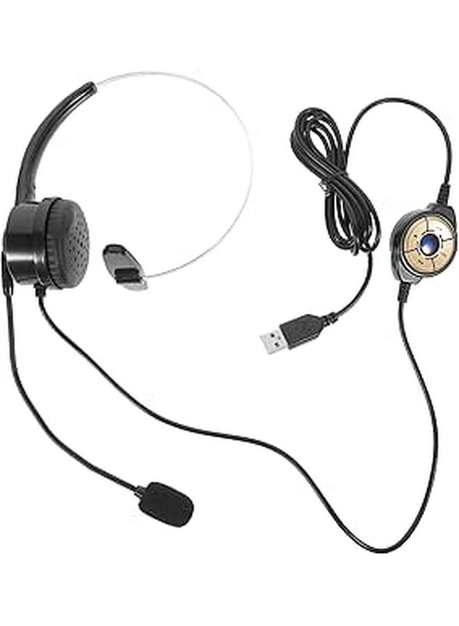 Single Ear USB Computer Headset with Microphone for Call Center Online Meetings Customer Service Black - Image 1