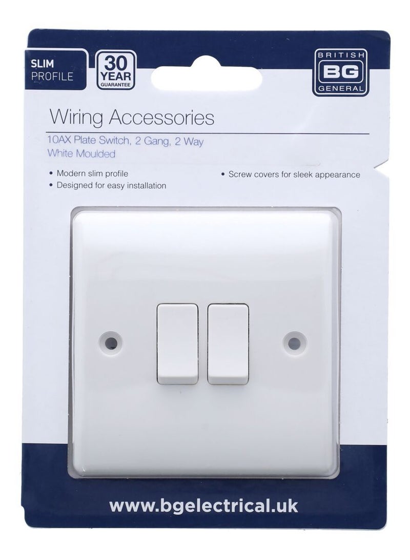 BG British General 2-Way On/Off Double Switch Wall Socket White