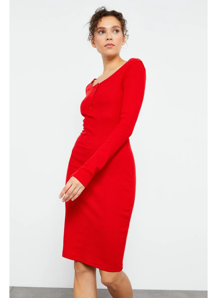 Tommy Life Red Women's Camisole Knitwear Slim Cut Placket Collar Dress-97116