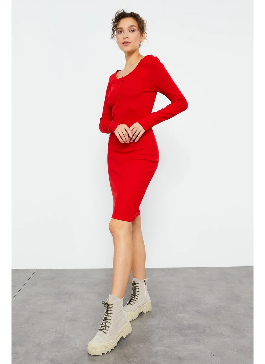 Tommy Life Red Women's Camisole Knitwear Slim Cut Placket Collar Dress-97116