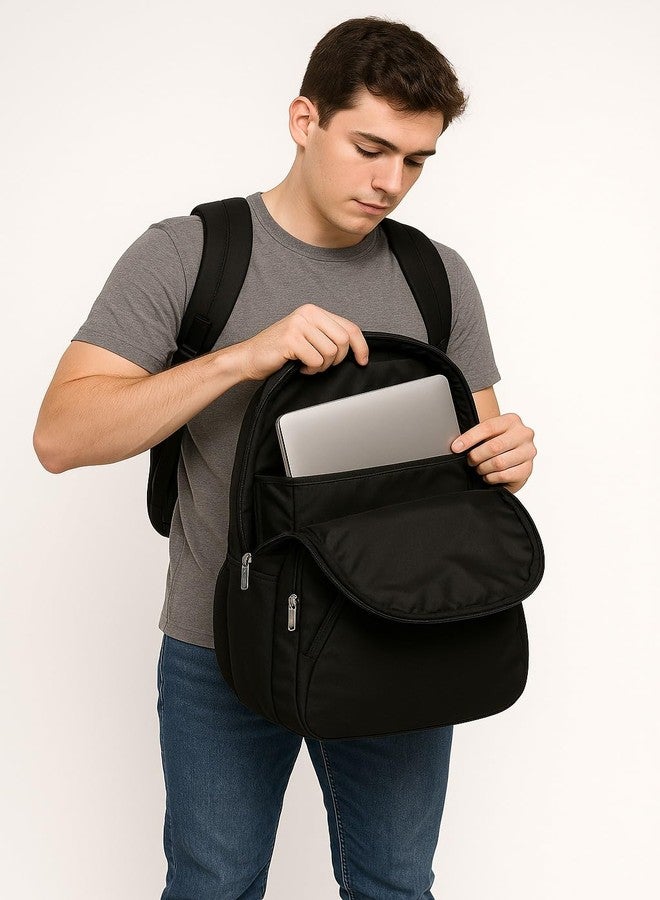 ONEZONE Classic Black Laptop Backpack, Multipurpose Travel Bag for College, Office, Daily Commute, High-Durability Material, Multiple Compartments - Image 4