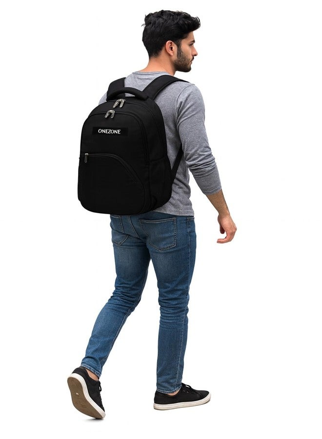 ONEZONE Classic Black Laptop Backpack, Multipurpose Travel Bag for College, Office, Daily Commute, High-Durability Material, Multiple Compartments - Image 2