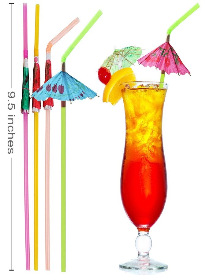 ALINK 100 Pcs Umbrella Drink Straws, Plastic Fancy Cocktail Straws, Tropical Luau Party Straw for Hawaiian/Birthday/Pool Party Decorations - Image 3
