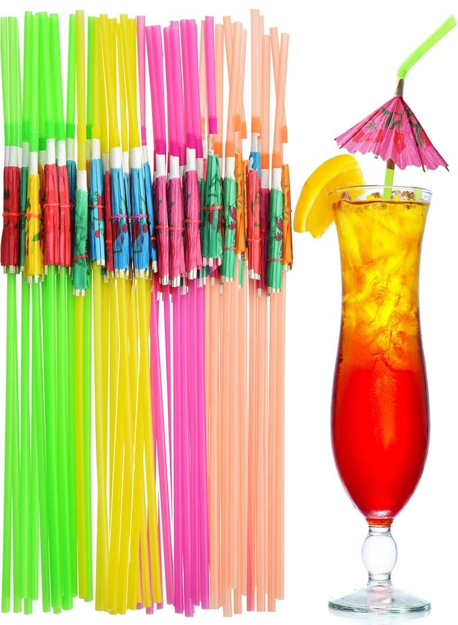 ALINK 100 Pcs Umbrella Drink Straws, Plastic Fancy Cocktail Straws, Tropical Luau Party Straw for Hawaiian/Birthday/Pool Party Decorations - Image 1