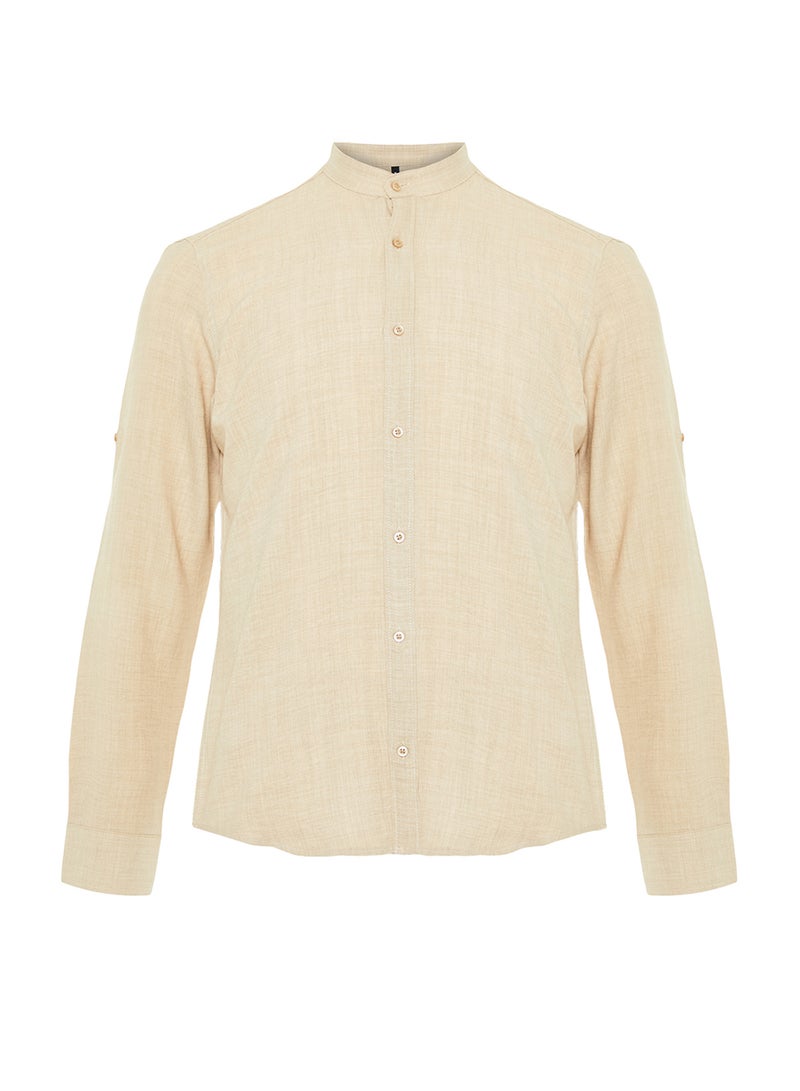 trendyol Stone Slim Fit Prevailing Collar Comfortable Linen Look Shirt Tmnss24Go00031 - Image 5