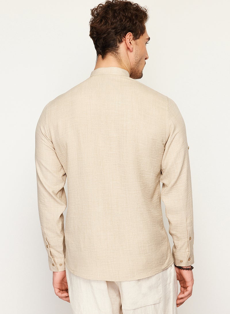 trendyol Stone Slim Fit Prevailing Collar Comfortable Linen Look Shirt Tmnss24Go00031 - Image 4