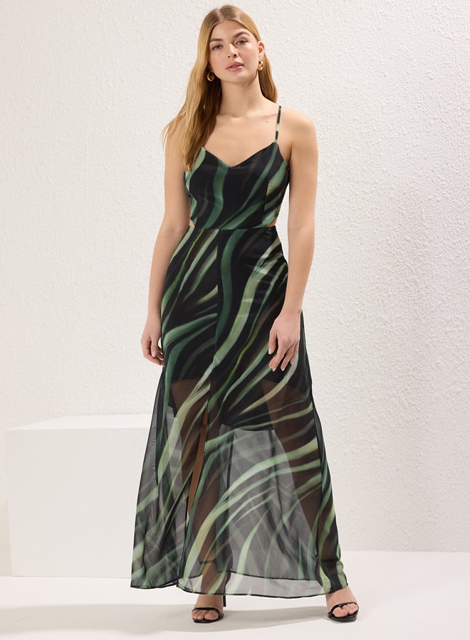 trendyol Green A-Line Lined Window/Cut Out Detailed Maxi Woven Dress  - Image 2