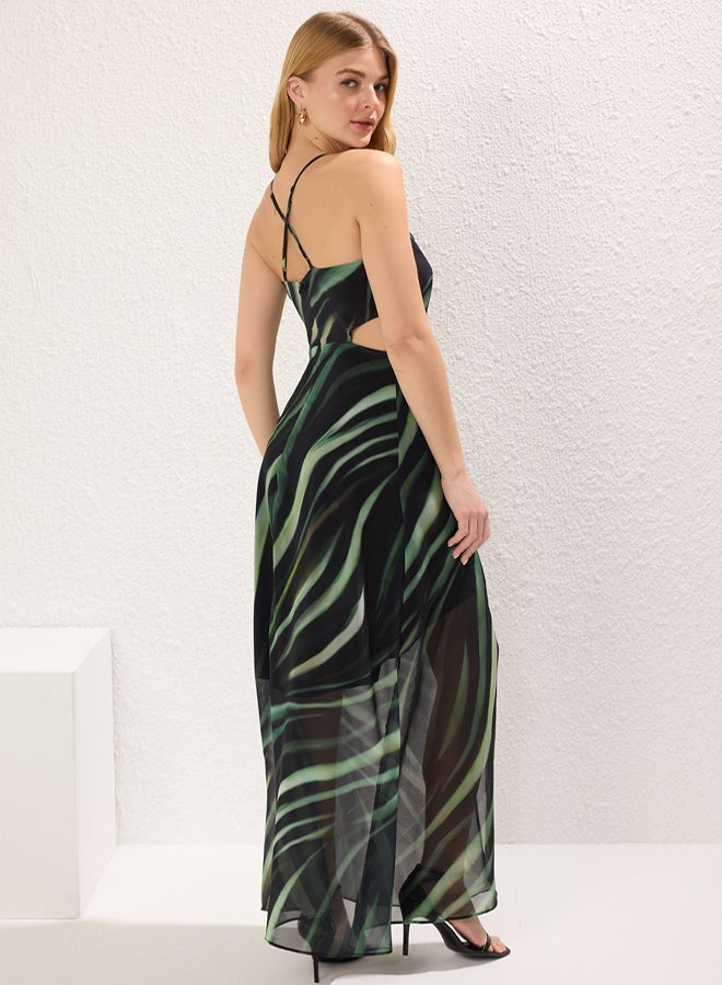 trendyol Green A-Line Lined Window/Cut Out Detailed Maxi Woven Dress  - Image 4