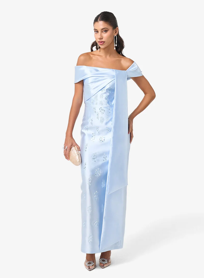 Threadz by Ajooni Off Shoulder Knot Detail Maxi Dress