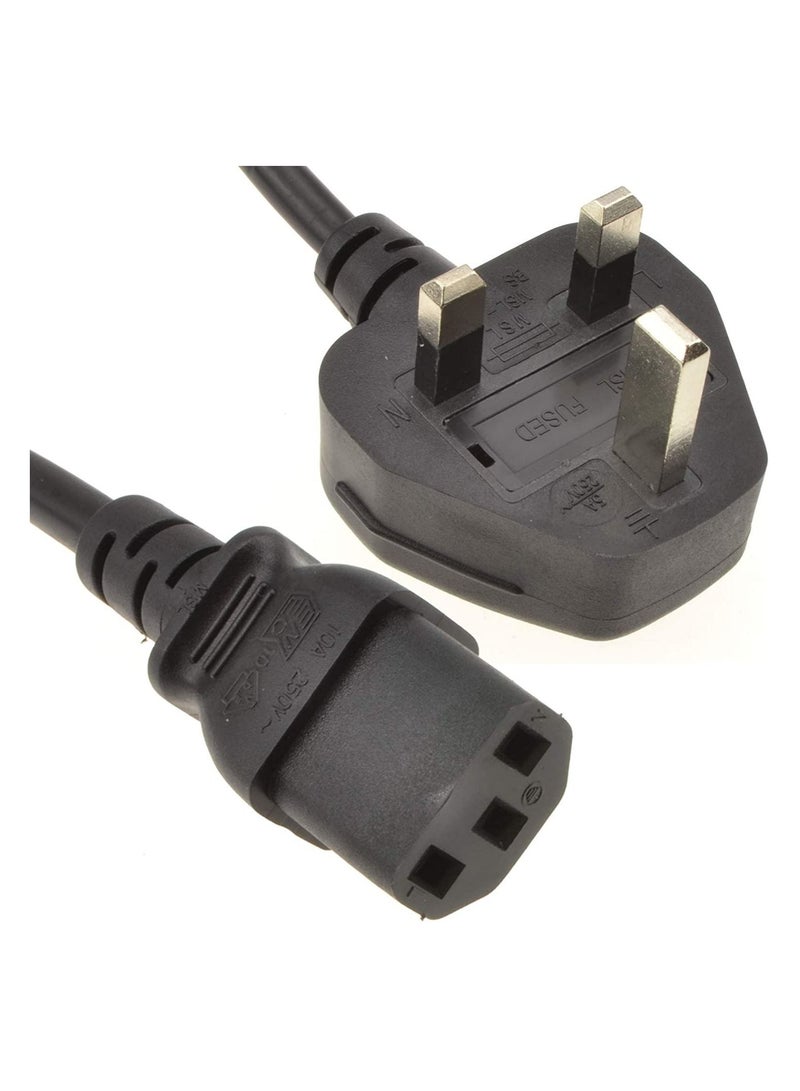 UK 3 Pin IEC C13 Computer Power Lead for Samsung, Dell, Sony, HP, LED LCD Smart TV Monitor, TV, Printer, PC, Kettle and Other Appliances