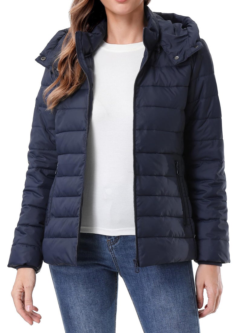 TDYPCI Women's Winter Coat Lightweight Waterproof Puffer Jacket - Quilted Short Down Coat for Women, Ultra Warm Winter Jacket with Hood - Image 3