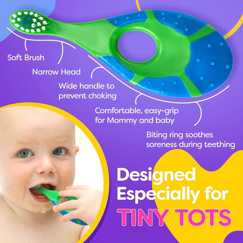 Trueocity Baby Toothbrush 12 months and up - Toddler Toothbrush - Soft Bristles - Child Sized Brush Heads - infant toothbrush - Kids Tooth Brush - Easy Storage - BPA Free - Boy Set (4-Pack, Green, Orange, Blue) - Image 4