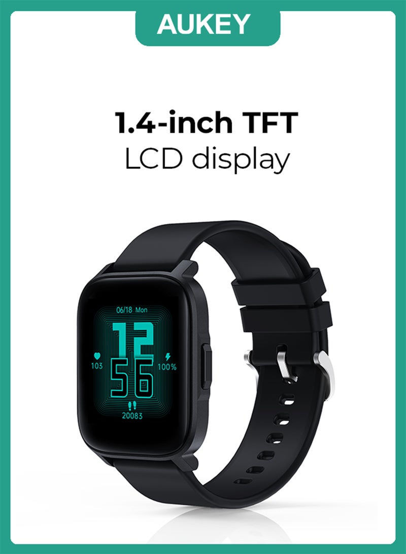 Aukey Smartwatch with Calling Function, 1.4-inch TFT LCD display, IP68 Waterproof, 12 Days Battery Life Fitness Tracker with Sport & Health tracking & Customise faces SW-1S Black - Image 1