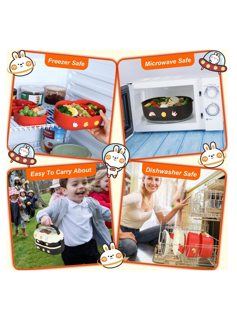 SYOSI - 2 Pcs Kawaii Bento Box Leakproof Stackable Lunch Container with 3 Compartments Portable Preschool Lunch Box Container with Handle Microwave Safe Lunchbox Snack Food Box with Stickers for Kids Picnic - Image 1