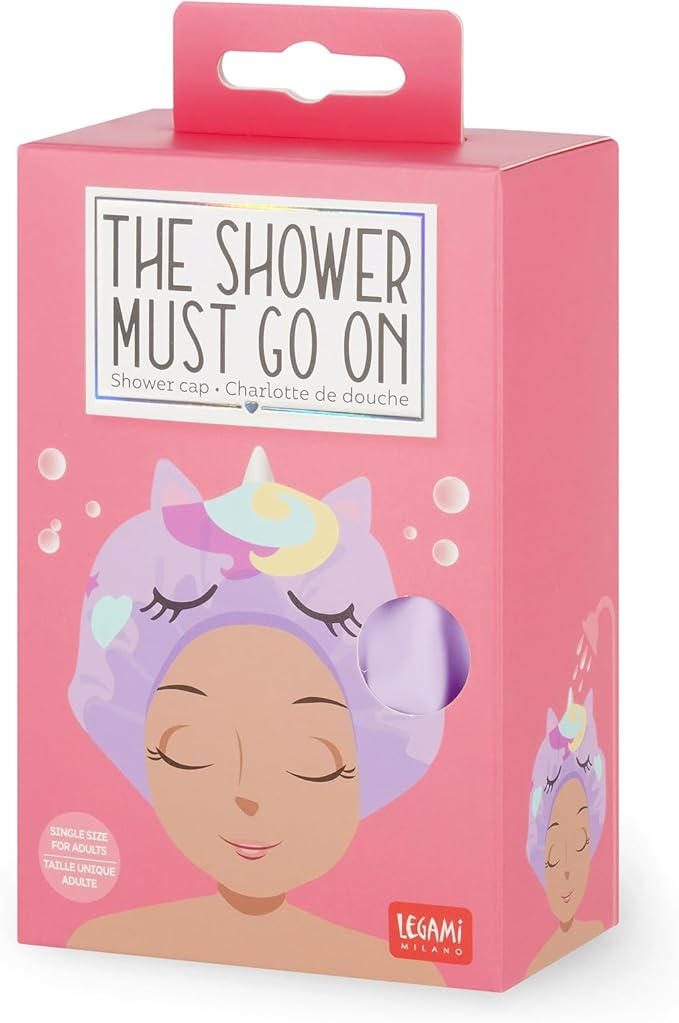Legami The Shower Must Go On Shower Cap Reusable Waterproof Elastic Edge One Size EVA Material Unicorn Theme
