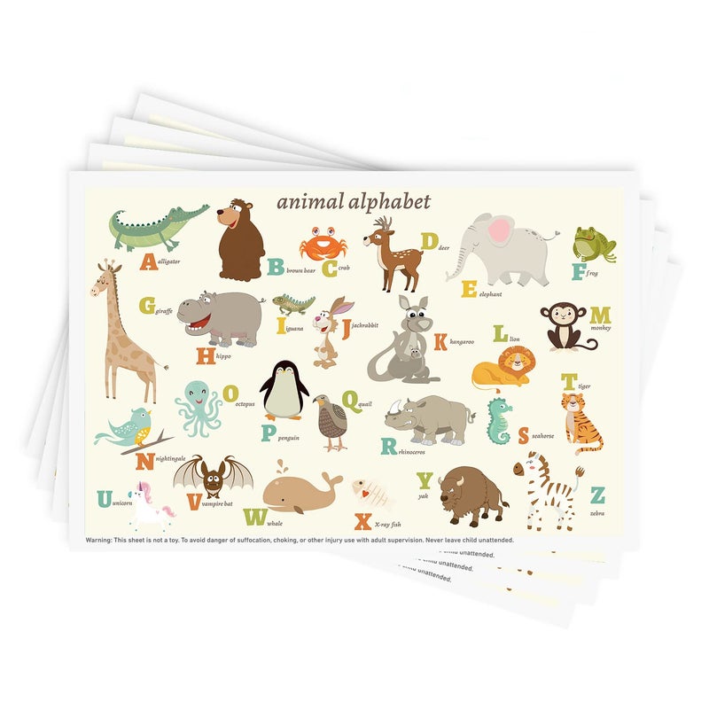 Babebay Disposable Stick-on Placemats 40 Pack for Baby & Kids & Toddler, Sticky Placemats Restaurant Table Mats 12" x 18" (Animal Alphabet) - Image 1