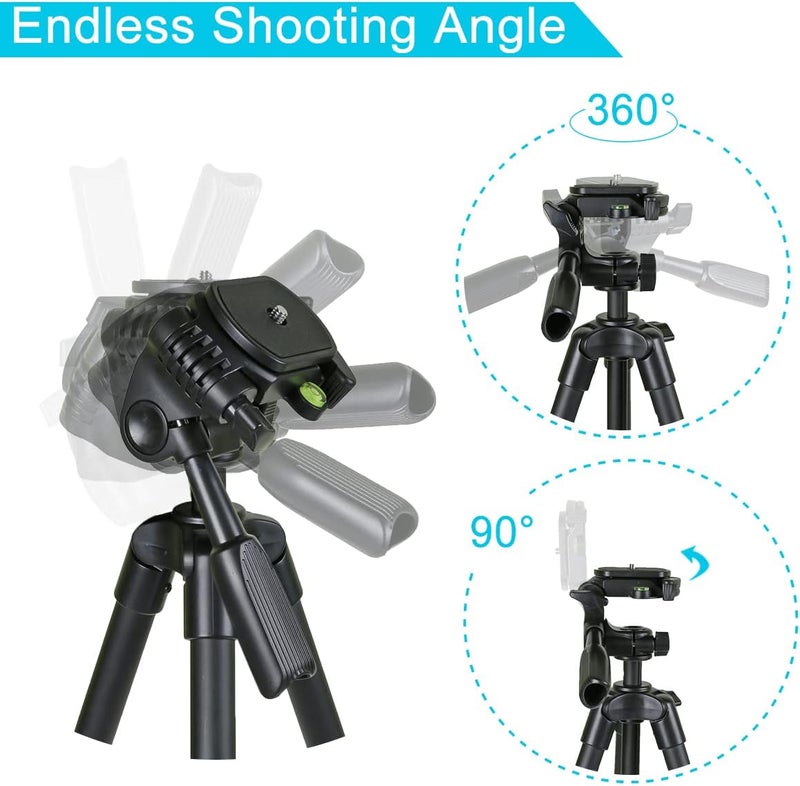 Endurax حامل كاميرا ثلاثي القوائم 60 بوصة لكاميرا كانون ريبيل إيوس نيكون DSLR، ثلاثي القوائم للسفر للهاتف والتابلت مع جهاز تحكم عن بعد باللون الأسود - Image 3
