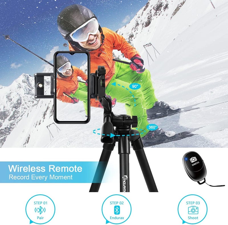 Endurax حامل كاميرا ثلاثي القوائم 60 بوصة لكاميرا كانون ريبيل إيوس نيكون DSLR، ثلاثي القوائم للسفر للهاتف والتابلت مع جهاز تحكم عن بعد باللون الأسود - Image 4