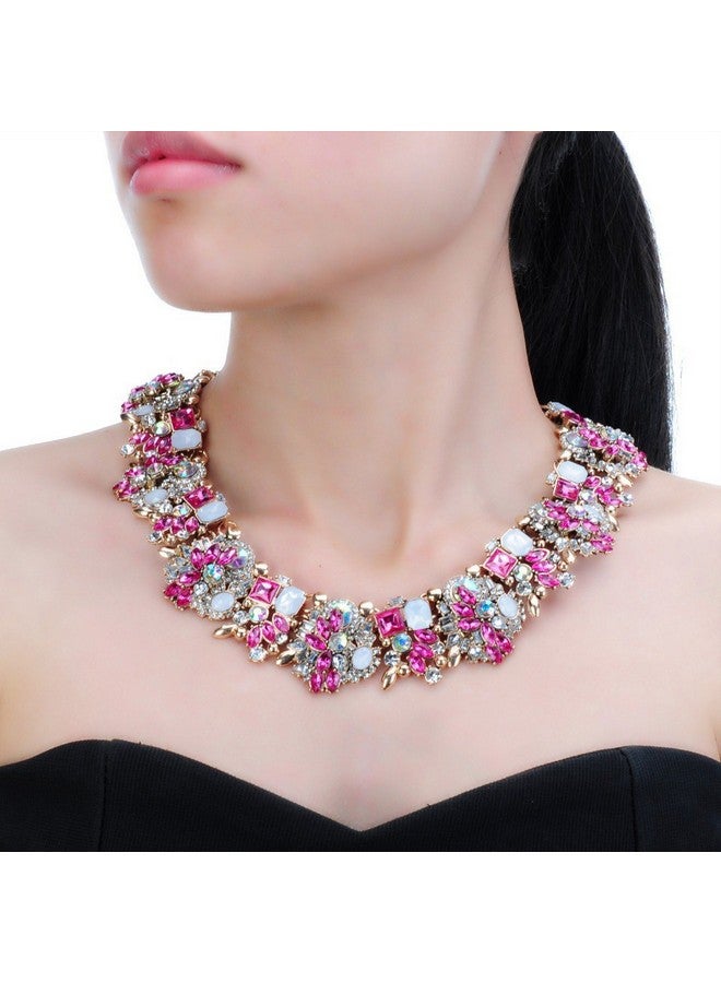 Jerollin Vintage Crystal Rhinestone Statement Choker Bib Statement Necklace Earring Fashion Costume Jewelry Set For Women Rose - Image 2