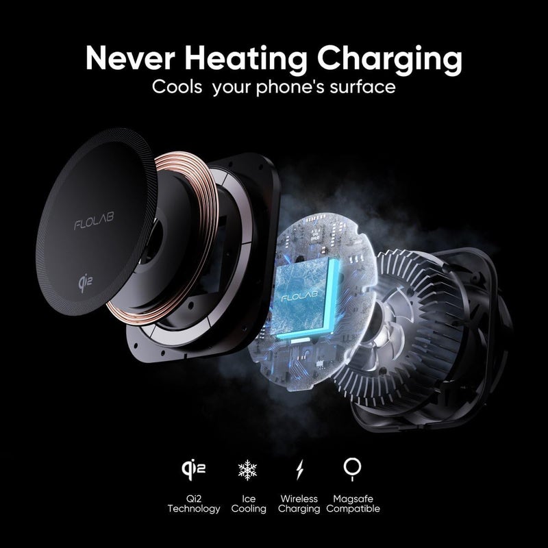 FLOLAB Qi2 15W Wireless Car Charger for iPhone 16/15/14/13/12, Magnetic Vent/Foldable Dashboard/Windshell Mount Car Phone Holder, Fast Charging with Cooling - Image 3
