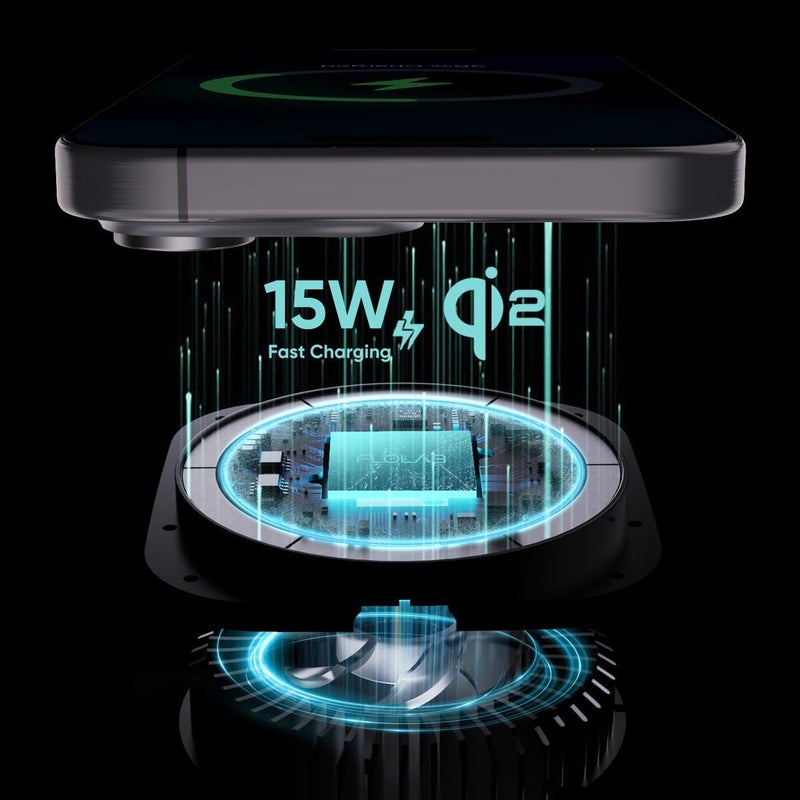 FLOLAB Qi2 15W Wireless Car Charger for iPhone 16/15/14/13/12, Magnetic Vent/Foldable Dashboard/Windshell Mount Car Phone Holder, Fast Charging with Cooling - Image 4