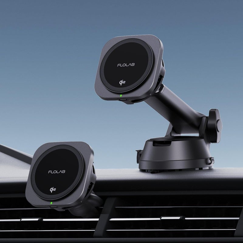 FLOLAB Qi2 15W Wireless Car Charger for iPhone 16/15/14/13/12, Magnetic Vent/Foldable Dashboard/Windshell Mount Car Phone Holder, Fast Charging with Cooling - Image 2