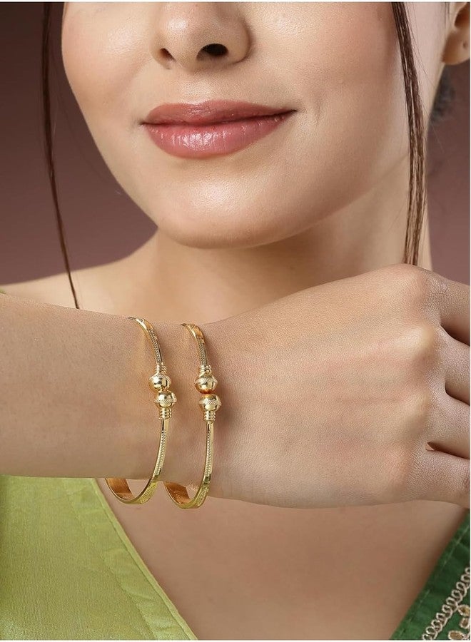 Gugzy One Gram Gold Plated Adjustable Trendy set of 2 Kada For Women & Girls| Jewellery for Less| Kada Bangles Bangri|Celebrity Inspired Trendy Bangle Set| For Party Wedding Valentine Evening Daily (Style 1) - Image 2