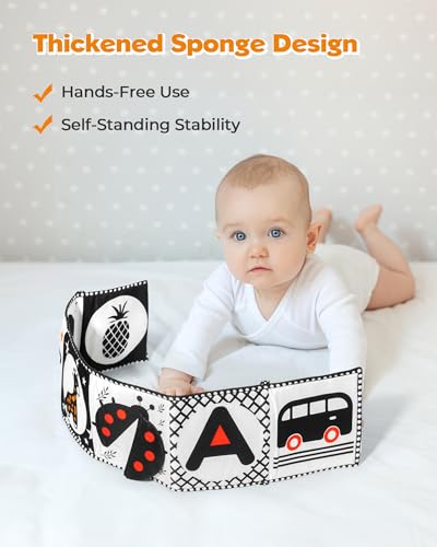 Melican Black and White High Contrast Baby Toys 0-6 6-12 Months, Soft Book with Teether, Newborn Infants Tummy Time Toys, 0-3 3-6 Month Sensory Visual Stimulation, Montessori Learning Essentials - Image 3